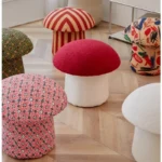 Mushroom Foot Stool Comfortable Lamb Velvet Shoe Changing Seat Living Room Children's Chairs High Elastic Sponge Hallway Ottoman - Image 2