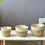Home Decor Round Handmade Straw Plant Pot Flower Pot Storage Flower Basket - Image 3