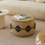 Bohemian Moroccan Pouf Ottoman, Handwoven Floor Cushion for Living Room, Boho Chic Footstool - Image 5