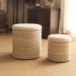 Imitation Rattan Low Stool Japanese Style Storage Stools for Shoe Changing Handwoven Sofa Pouf Stylish Home Hallway Ottoman - Image 4