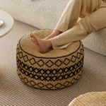 Bohemian Moroccan Pouf Ottoman, Handwoven Floor Cushion for Living Room, Boho Chic Footstool - Image 2
