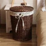 Vintage Style Rattan Woven Dirty Clothes Basket Willow Woven Laundry Baskets Clothes Toy Storage Basket with Lid Home Storage - Image 4