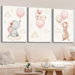 Whimsical Animal Canvas Trio – Modern Nursery Wall Decor