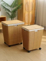 Kens Wier Laundry Basket Batoom Home Use Dir Clothes Basket with Cover And Wheels Nordic Sle Country Life Series - Image 5