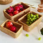 Handwoven Rectangular Rattan Wicker Basket Fruit Tea Snack Bread Picnic Cosmetic Storage Box Kitchen Supplies Household Tools - Image 2