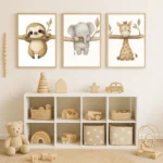 Cute Animal Wall Art Set of 3 Sloth, Elephant & Giraffe Nursery Prints for Kids Room, Bedroom or Living Room Decor - Image 2