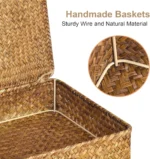 Seagrass Storage Bins with Lid Wicker Storage Baskets for Organizing, Woven Shelf Organizer Bins Home Utility Organizer Box for - Image 2