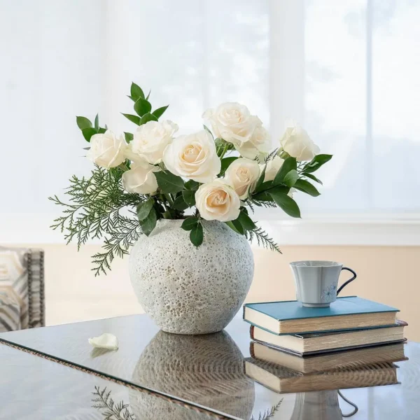Elegant White Ceramic Vase - Textured Centerpiece for Any Room