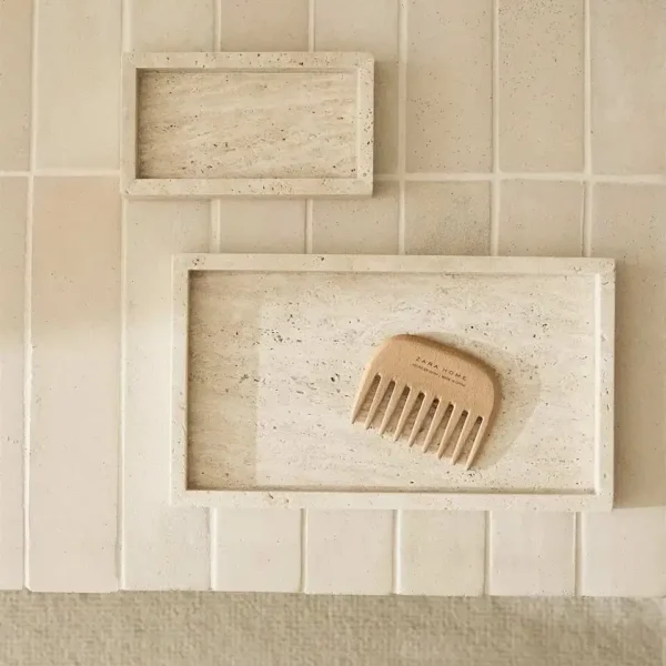 Wabi-Sabi Style Yellow Travertine Tray, Rectangular Beige Marble Stone Tray, Bathroom Ornament, Wholesale, 30x20x3cm