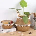 Handmade Seagrass Storage Basket Foldable Laundry Straw Wicker Rattan Seagrass Belly Garden Flower Pot home decor Planter Basket - Image 3