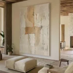 3D Beige Large Canvas Abstract Handmade Oil Painting Brown Simple Wall Art Textured Geometric Art Wall Decor Living Room Decor - Image 3