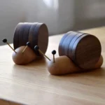 Wood Snail Coaster Set of 5 Wooden Cup Mat Snail Shaped Decoration Heat Resistant Drink Coasters - Image 6
