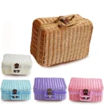 Retro PP Rattan Baskets Picnic Storage Basket Wicker Suitcase with Hand Gift Box Woven Cosmetic Storage Box Organization Storage - Image 3