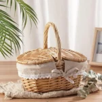 Handmade Wicker Picnic Basket With Handle Picnic Hamper Multi-Purpose Willow Woven Storage Box Outdoor Camping Fruit Basket - Image 2