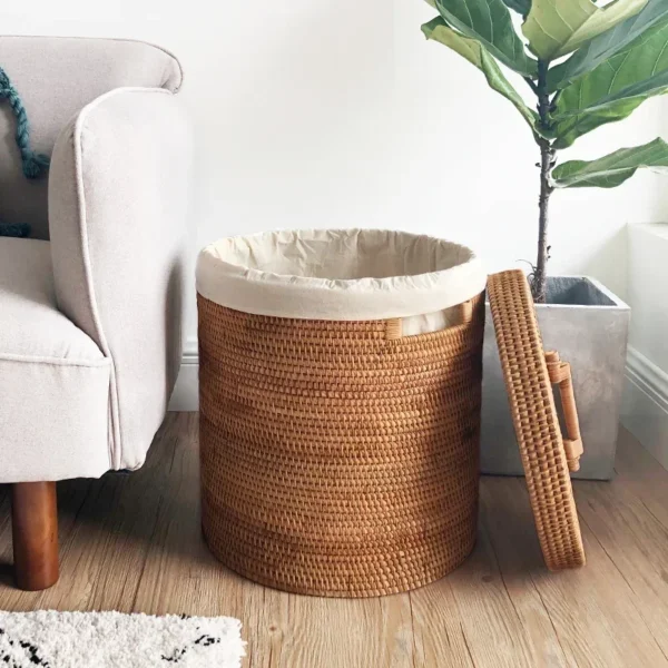 Nordic Style Dirty Clothes Basket, Rattan Weaving Laundry Hamper, Woven Storage Baskets for Home Use, Eco-Friendly Organizer