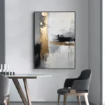 Sophisticated Abstract Black Gold Blue Canvas Art for Home - Image 4