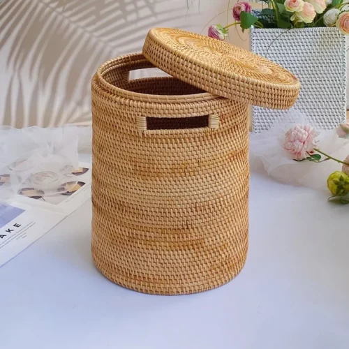 Rattan Woven Antique Luxury Decorative Dirty Cloth Storage Basket for Laundry with Laundry Basket Hamper