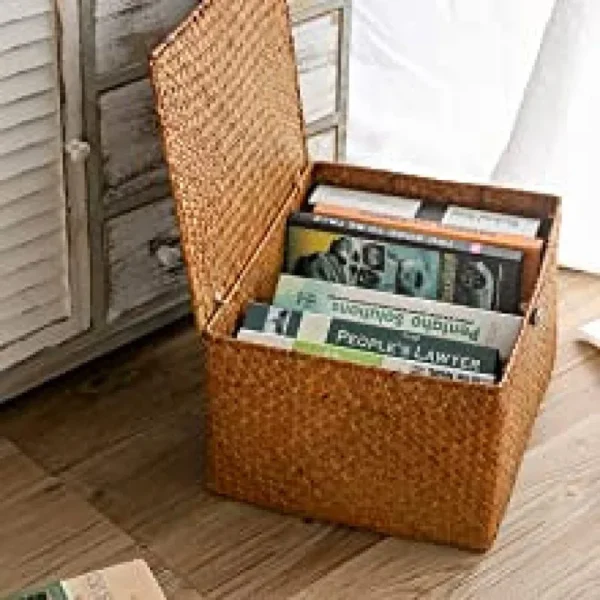 Wicker Storage Basket Woven Rattan Storage Laundry Basket Toy Books Storage Basket With Lid Muitifountional Convenient storage