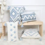 Embroidery Tassels Pillow Cover Geometric Blue White Home Decor Cushion Cover PillowCase Pillow Sham 30x50cm/45x45cm - Image 2