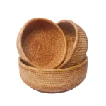 HEMU-Round Rattan Woven Basket, Wicker Fruit Basket, Bread Food, Kitchen Home Decor Organizer - Image 4