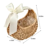Flower Girl Baskets w/Handle and Ribbon Bow,Handwoven Flower Half Moon Flower Arrangement Basket - Image 2