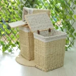 Lidded Rattan Woven Basket Decorative Laundry Hamper Toy Storage Solution Handcrafted Multi-Use Organizer - Image 2