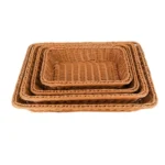 Handwoven Rectangular Rattan Wicker Basket Fruit Tea Snack Bread Picnic Cosmetic Storage Box Kitchen Supplies Household Tools