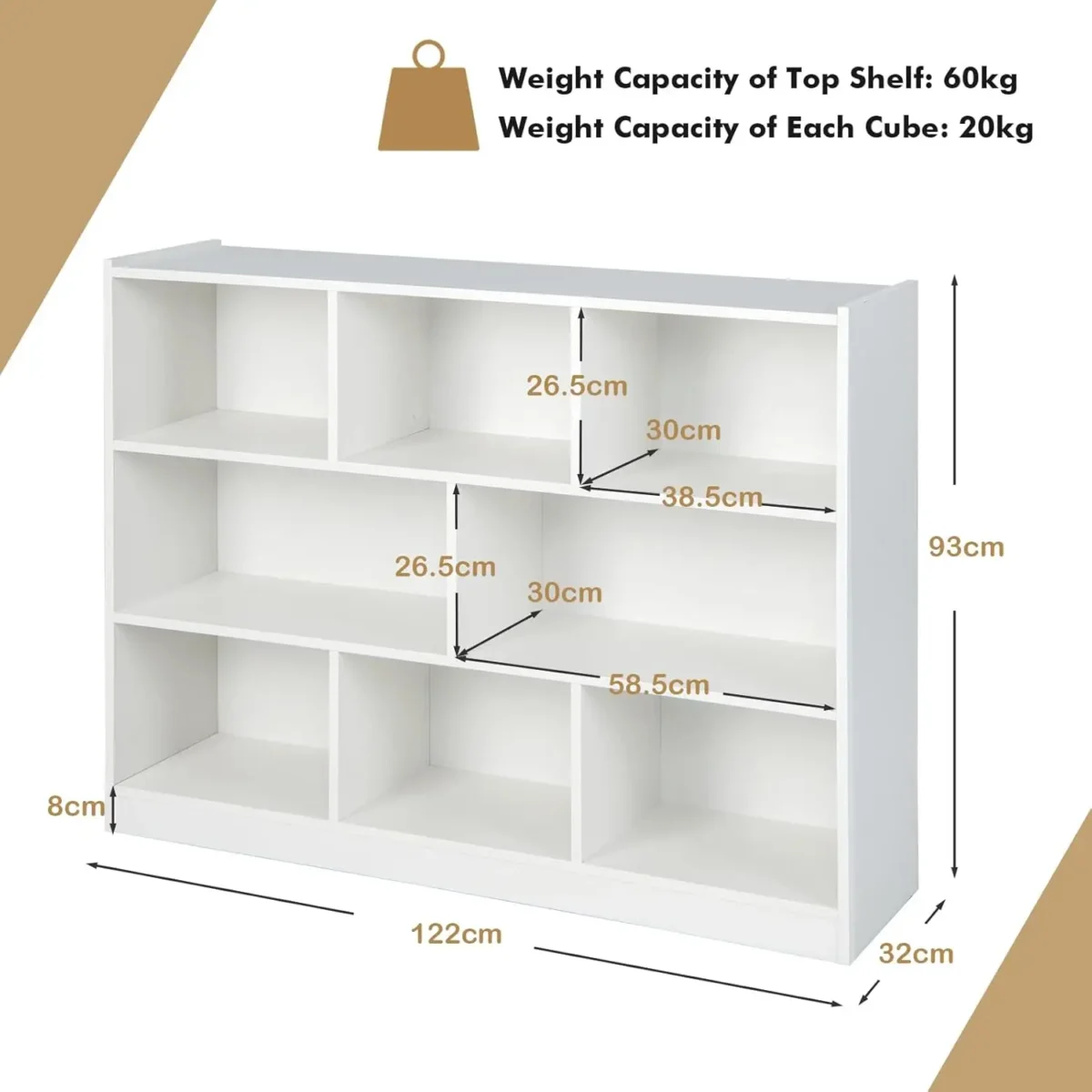 Wood Storage Cube Bookcase, 3 Tier 8 Cube Open Shelf Storage Cabinet, Multipurpose Bookshelf, Display Shelf for Living Room, Bed - Image 3