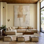 3D Beige Large Canvas Abstract Handmade Oil Painting Brown Simple Wall Art Textured Geometric Art Wall Decor Living Room Decor - Image 5