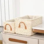 1Pcs Durable Kitchen Organizer Storage Basket Rattan Woven Rectangular Wicker Basket Container Nautral Seagrass Bins - Image 2