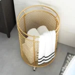 Rolling Metal Dirty Clothes Basket, Wheeled Clothing Storage Basket for Bathroom, Living Room Storage and Organization - Image 2