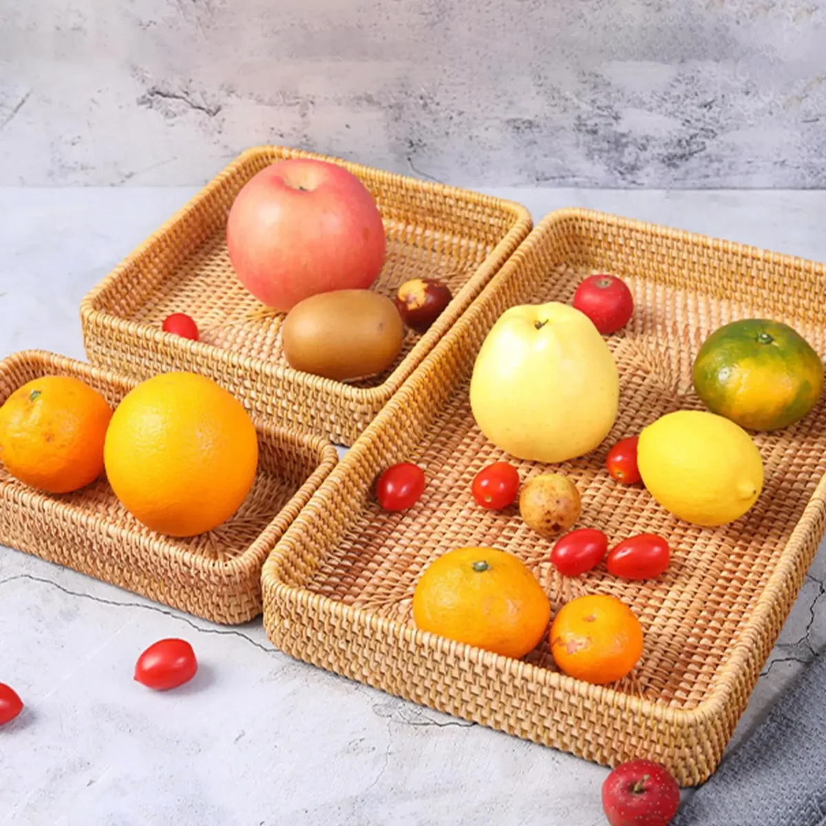 Multi-size Wicker Tray Handwoven Rattan Storage BasketPicnic Basket Food Plate Fruit Cake Sundries Box Home Desk Decoration - Image 5