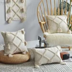 Boho Linen Cushion Cover 45x45cm / 30x50cm – Beige Neutral Tassel Throw Pillow Case for Living Room, Bedroom Decor