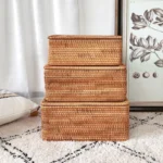 Hand-Woven Rattan Laundry Basket with Cover Large Clothing Sundry Books Primary Color Storage Basket Home Supplies - Image 5