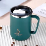 500ml/17oz 304 Stainless Steel Water Bottle Double Layers Coffee Mug Milk Cup With Plastic Lid And Handle - Image 2