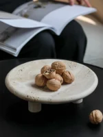 Retro Natural Marble Tray Decorative Fruit Bowl Vintage Travertine Stone Jewelry Perfume Plate with Three-legs Home Decoration - Image 3