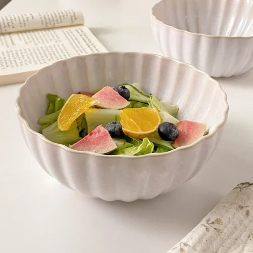 Exquisite Ceramic Bowl European Household Tableware Salad Bowl Petal Edge Soup Bowl