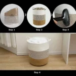 Woven Basket Large Cotton Laundry Basket Toy Dirty Clothes Weaving Home Organization And Storage With Handle Large Conpacity - Image 2