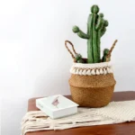 Foldable Handwoven Wicker Storage Baskets Potted Planter Laundry Basket Folding Eco-Friendly Boho Rattan Hanging Basket Seagrass - Image 2