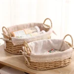 Wicker Storage Baskets for Shelves Organizing Decorative Natural Paper Rope Woven Serving Baskets Trays with Handle Liner