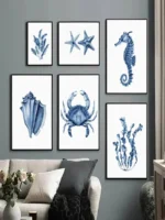Nautical Canvas Prints: Coastal Seahorse & Lobster Art - Image 2