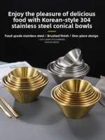 Korean Sle Conical Bowl 304 Stainl Steel V-aped Double Layer Gold Horned Ice aving Salad Snowflake Ice Soup Rice Bowl - Image 3