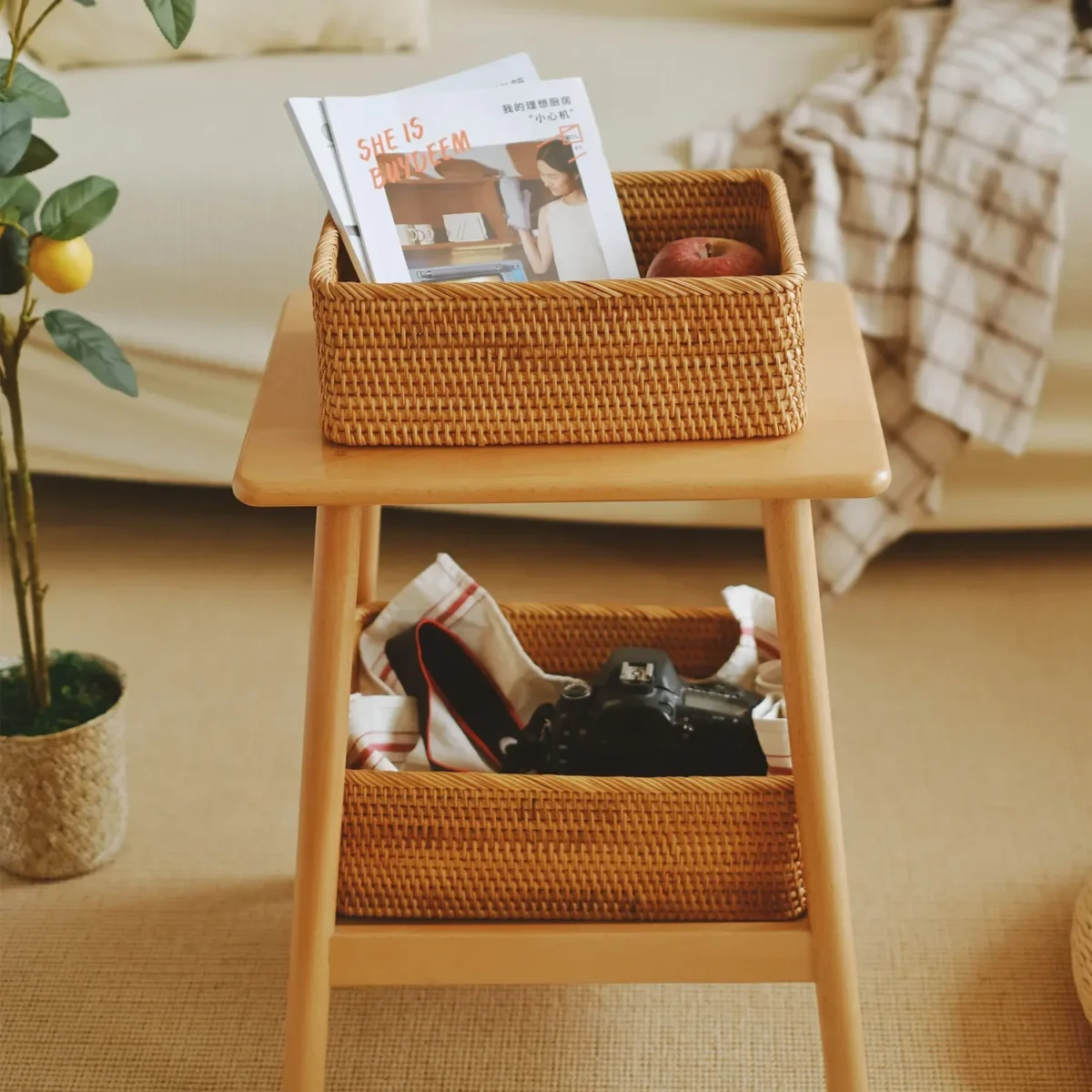 3 Sizes Rectangular Rattan Storage Baskets, Handmade Woven Nesting Wicker Baskets for Decor, Fruit Tray and Snack Storage Box - Image 3