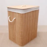 Foldable Bamboo Laundry Basket with Lid 60l Capacity Storage Bin for Efficient Home Clothes Organizer 40x30x50cm Space Saving