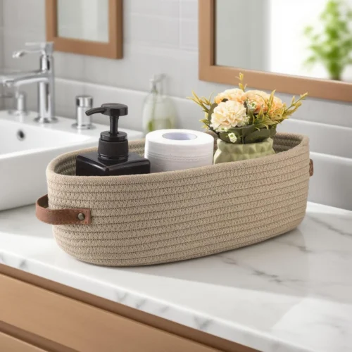 Nordic Cotton Rope Woven Storage Baskets Organize Boxs Desktop Sundries Organize Basket Sundries Key Cosmetics Storage
