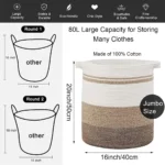 80L Laundry Baskets Hamper with Handles,Decorative Basket for Living room,Woven Storage Basket for Toys Bin,Pillows, Clothes - Image 5