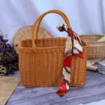 Home Storage Organizer Rattan Woven Basket With Handle Portable Picnic Basket Handwoven Rectangular Flower Basket Fruit - Image 5