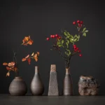 Retro rough pottery mini flower vase, ceramic tabletop small vase, indoor hydroponic ornament decoration
