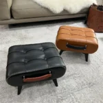 Small Foot Stool Ottoman PU Leather Rectangle Ottoman Footrest Bedside Step Stool with Wood Legs for Desk Living Room Bedroom - Image 2