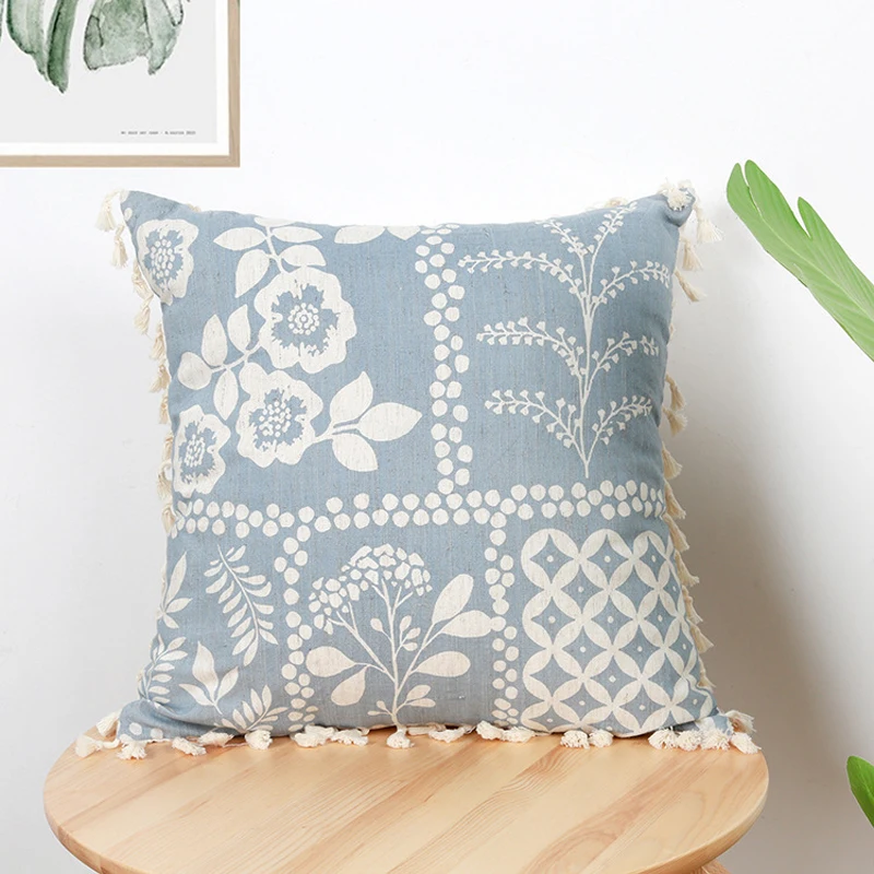 Vintage Blue Green Cushion Cover With Tassels 30X50/45X45cm Cotton Retro Throw Pillowcase For Sofa Backrest Home Decor 4 kf Sd5bcecb75f7c42d68dc7849c1c86da1dB